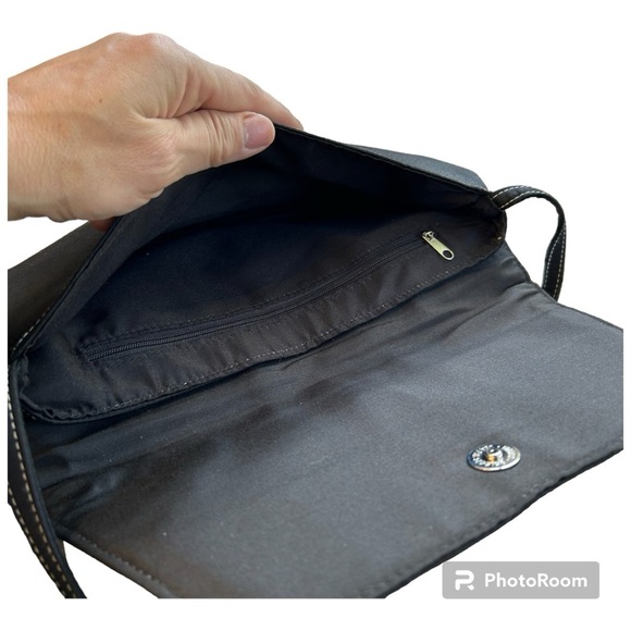 Retro 60's style Black Shoulder Bag With Multicolored Fabric Tapestry Accents - Picture 7 of 11